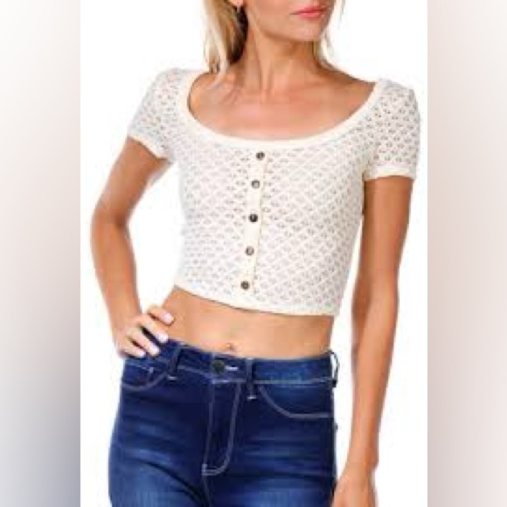 NWT Bozzolo Women's White Crochet Cropped Top Size Medium